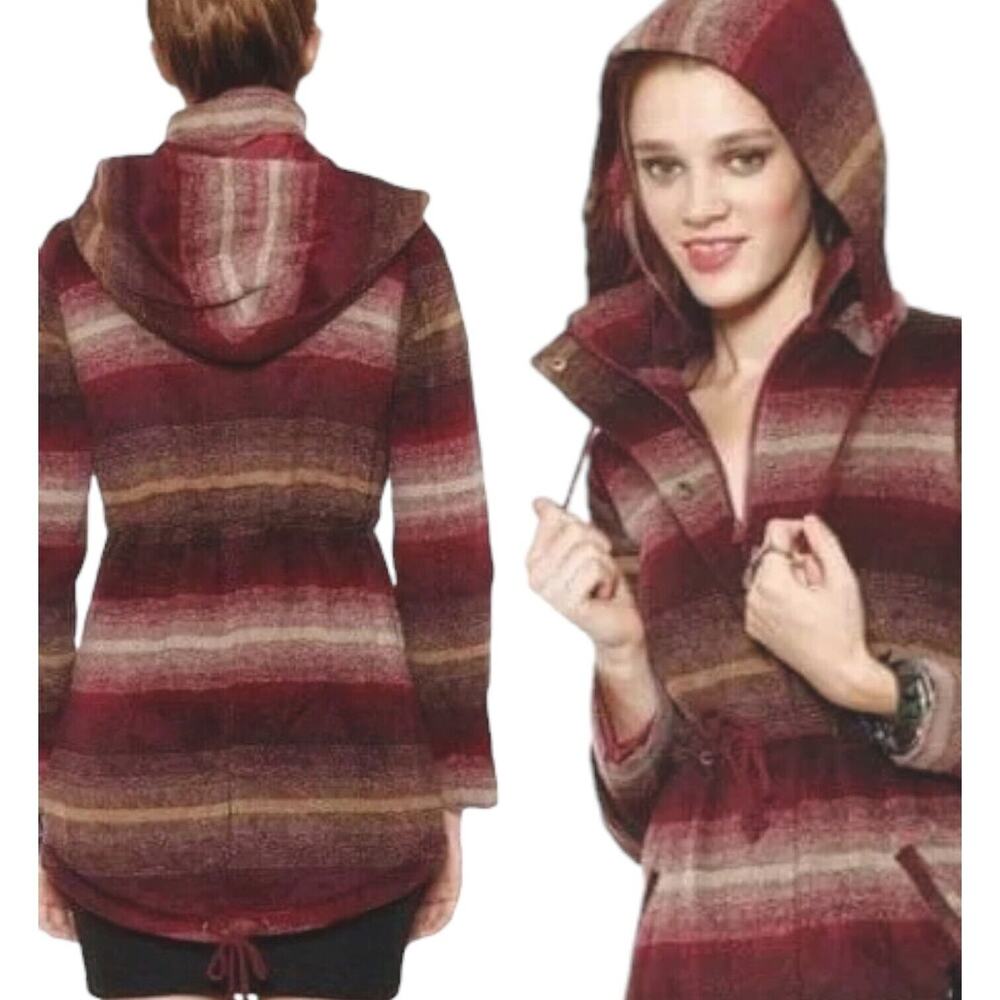 JACK BY BB DAKOTA Wool Blend Hooded Coat Zip Jacket Gorpcore Ombre Red Small
